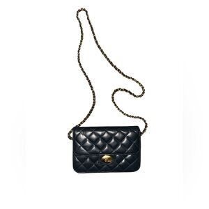 Elegant Black Quilted Chain Bag Mini Designer Style Purse Retro Preppy Going Out